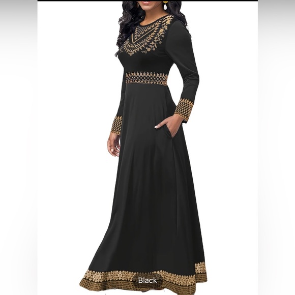 Vintage Floral Print Round Neck Long Sleeve High Waist Elegant Maxi Dress Small - Picture 1 of 3